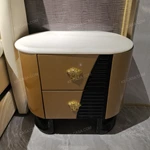 Gold & Black Nightstand with White Marble Top & Medusa Handles